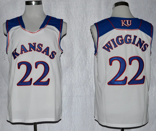 Новое поступление, высокое качество, Kansas Jayhawks, Andrew Wiggins Jersey - Цвет: Белый