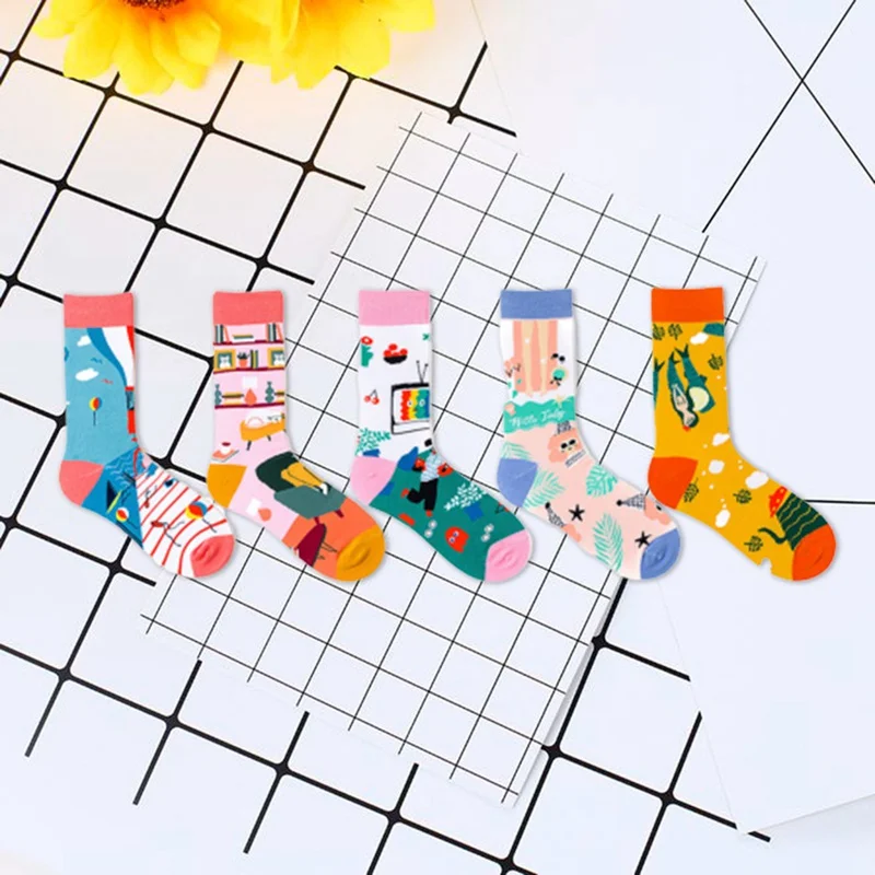 1 пара счастливых мужских носков, женские носки с изображением животных, инопланетянина, Чили, большой размер, ворсистые носки, чесаные хлопчатобумажные забавные носки