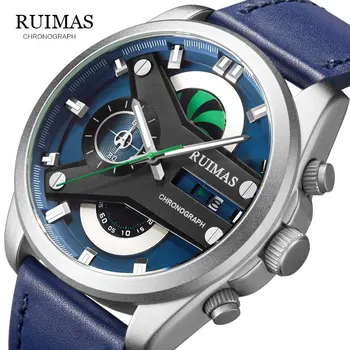 

RUIMAS Men Watches Brand Luxury Leather Strap Waterproof Sport Quartz Chronograph Military Watch Men Clock Relogio Masculino