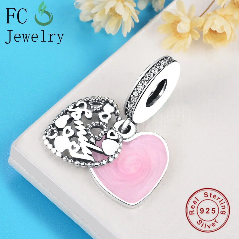 FC ювелирное изделие, браслет Pandora, 925 пробы, серебряный, розовый, эмаль, подвеска из бисера для женщин, для создания семьи, Berloque