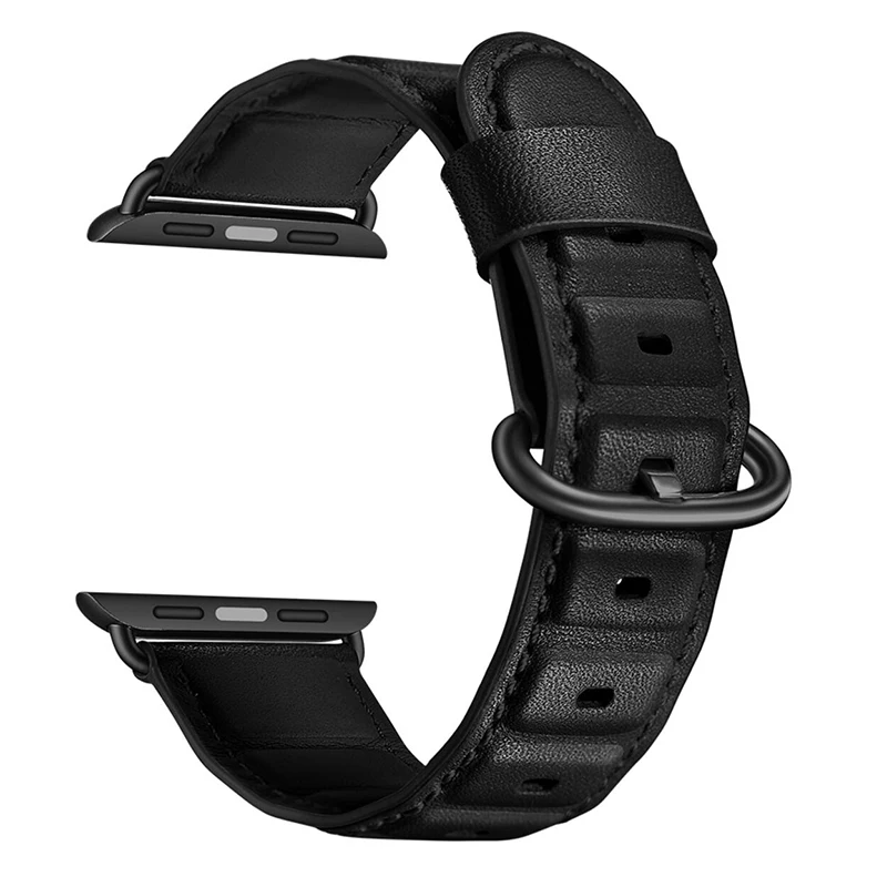 UEBN ремешок с текстурой из натуральной кожи для Apple watch серии 5 4 3 2 ремешок для iWatch 40 мм 44 мм 42 мм 38 мм Ремешки для наручных часов - Цвет ремешка: Black