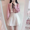 Womens Basic Office Lady Work Wear Cute Vintage Bow Tie Top White Lace Single Breasted Button Solid White Pink Shirts Blouses 2