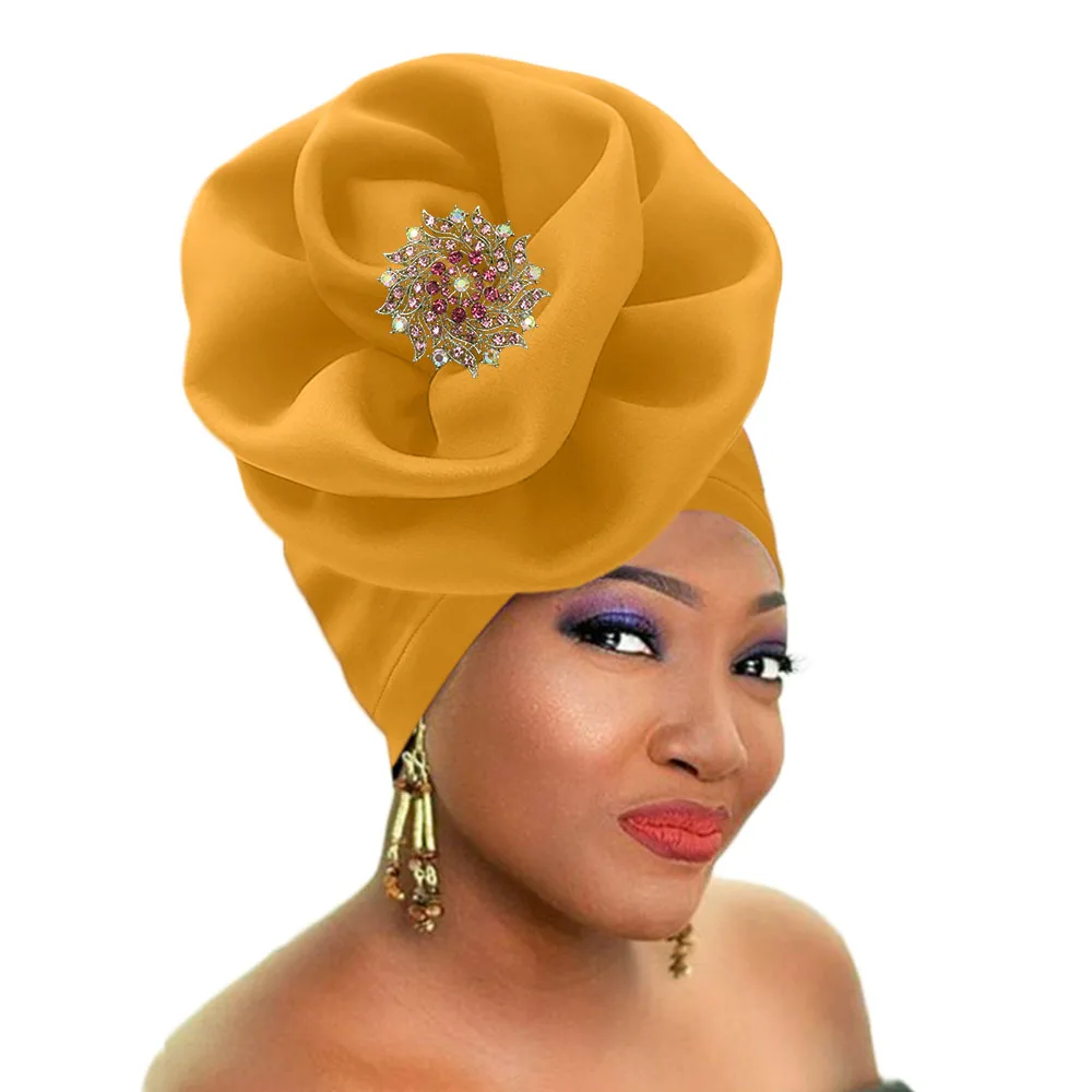 African headtie women auto gele stretch turban rose flower shape headwraps (5)
