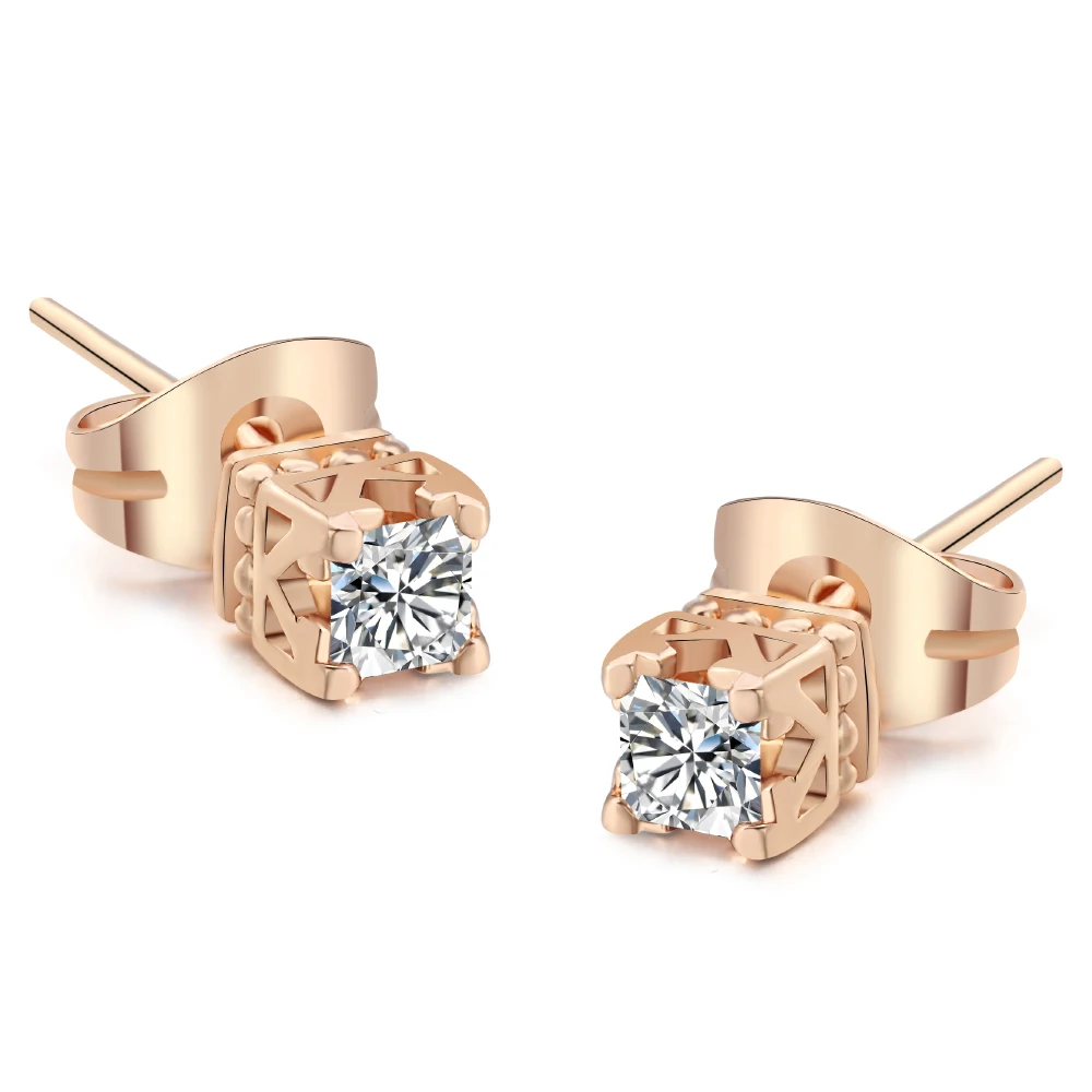 

Double Fair Classic 4 claws Stud Earring For Women Crown Crystal Rose Gold Color Cubic Zircon Party Daily Fashion Jewelry DFE448
