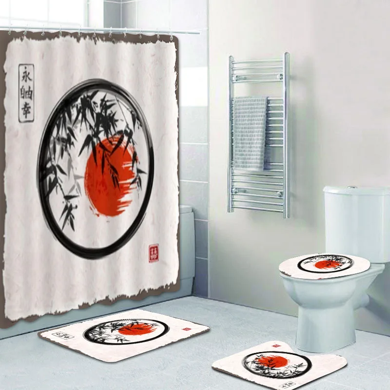 Bamboo Ink Painting Mat Rug Japan Curtains Bath Zen Bamboo Shower Curtain Sumie Aliexpress