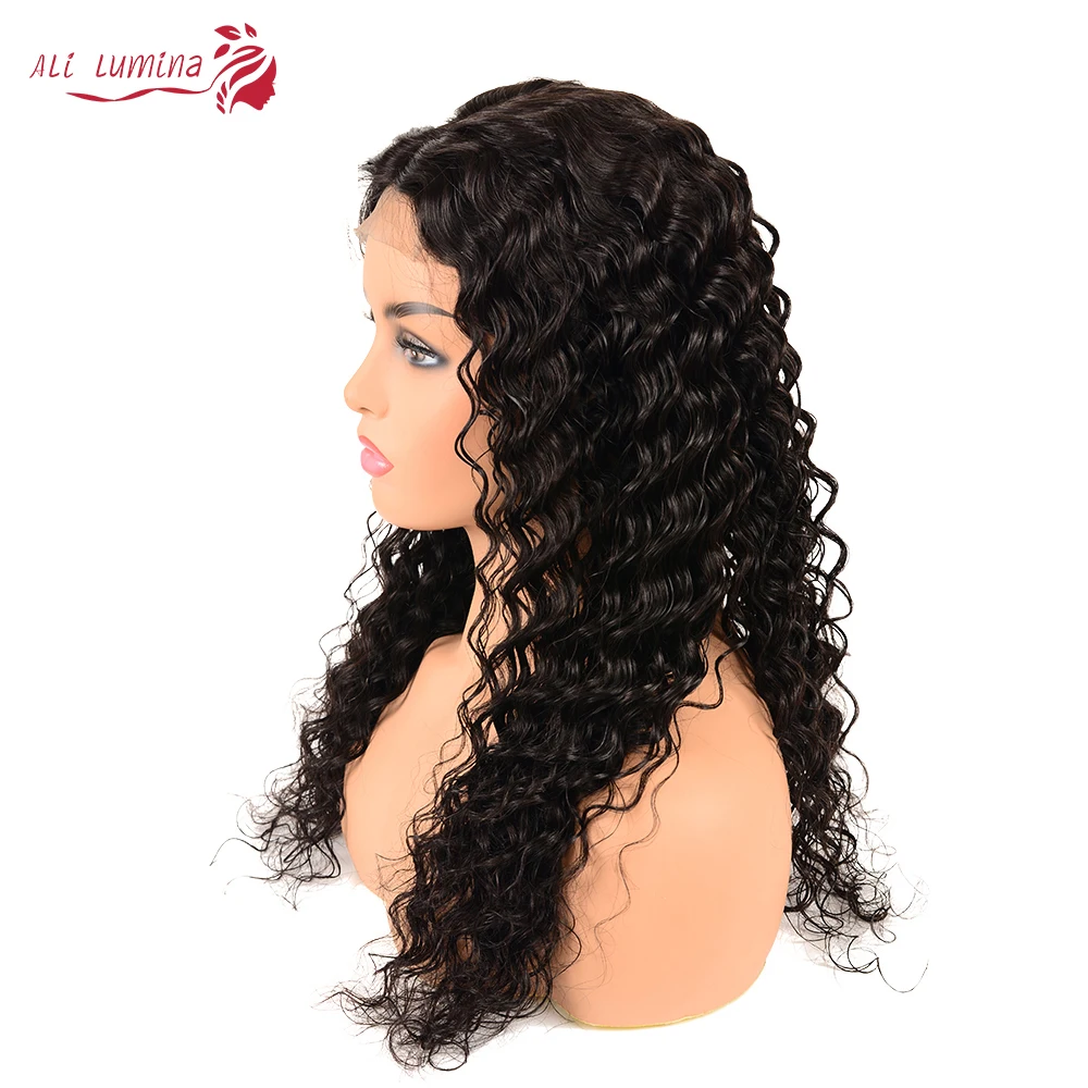 4X4 Deep Wave Human Hair Lace Closure Wig Brazilian Remy Hair Wig Natural Color Density 180% 10-30 Inches