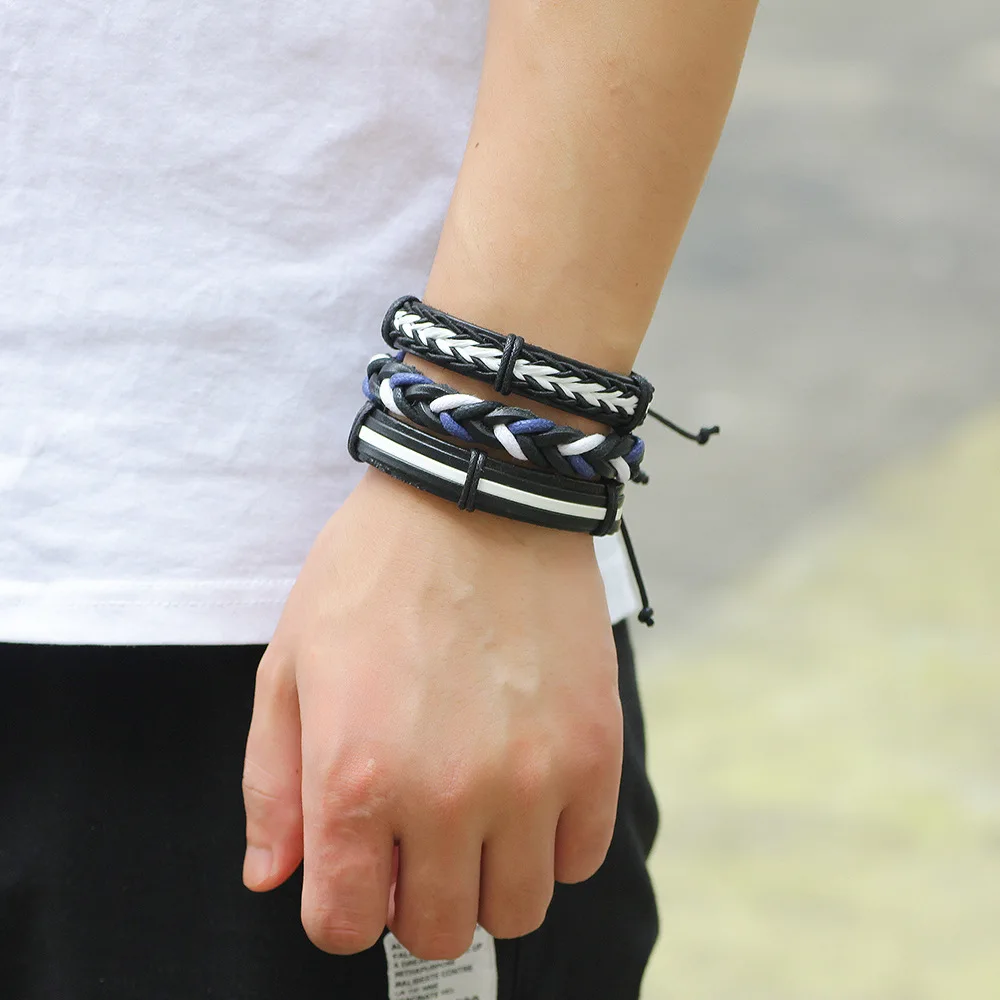 New Design Vintage Multi-layer Leather Bracelet Men Fashion Glamour Jewelry Wristband Armband Heren Friendship Gift Wholesale