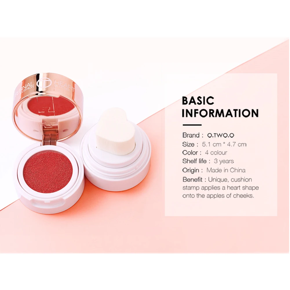 O.TWO.O Air Cushion Blusher Folding Heart Shape Shimmer Blush Rouge 4 Colors Easy To Wear Natural Face Makeup Blush TSLM1