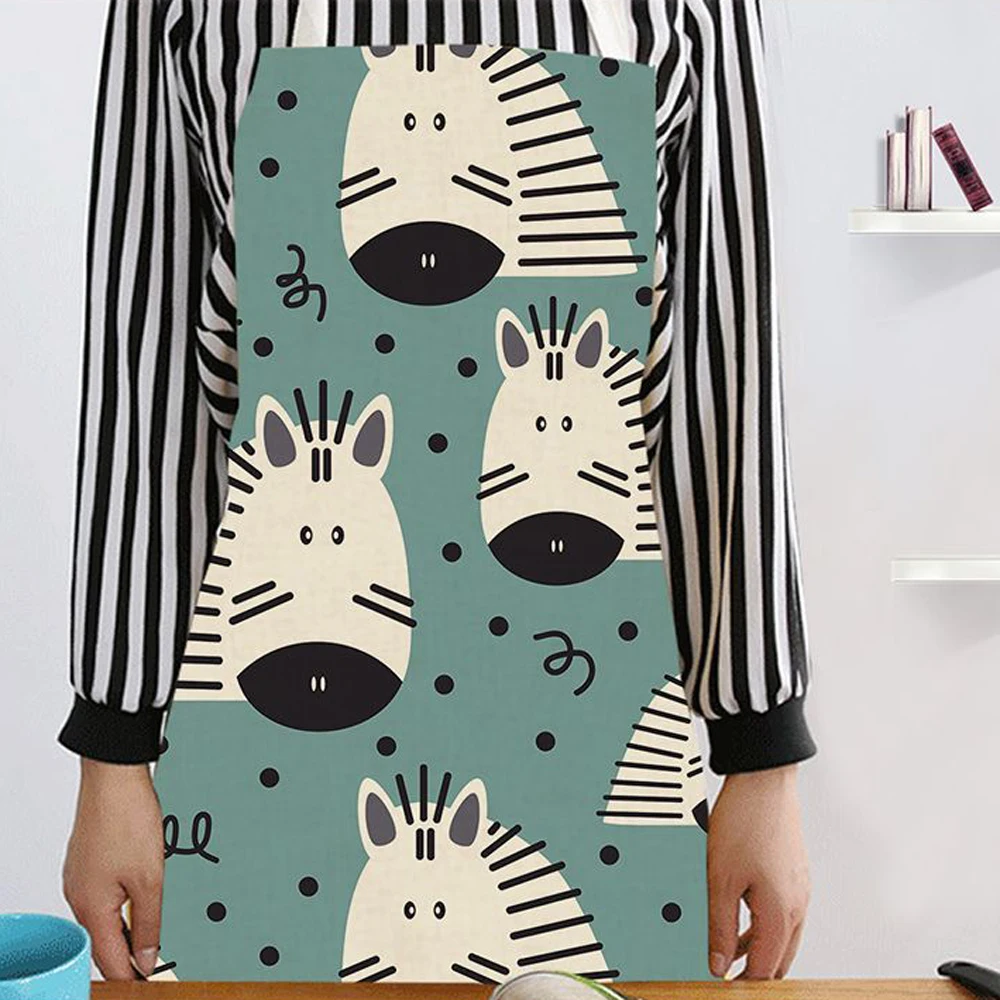 Silstar Tex Zebra Apron Animal Printed Woman Waterproof Aprons For Home Kitchen Cooking Baking Cleaning