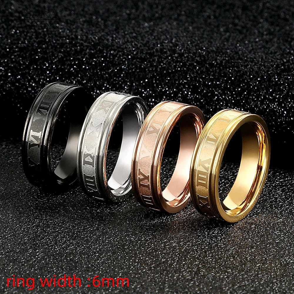 FYSARA 316L Stainless Steel Wedding Band Ring Roman Numerals Gold Black Cool Punk Ring
