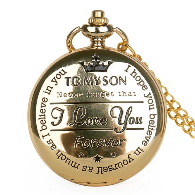 Customized To My Son Quartz Pocket Watch Vintage Roman Numeral fob watches Pendant Clock Birthday Gifts for Boys Dropshipping - Цвет: gold no box