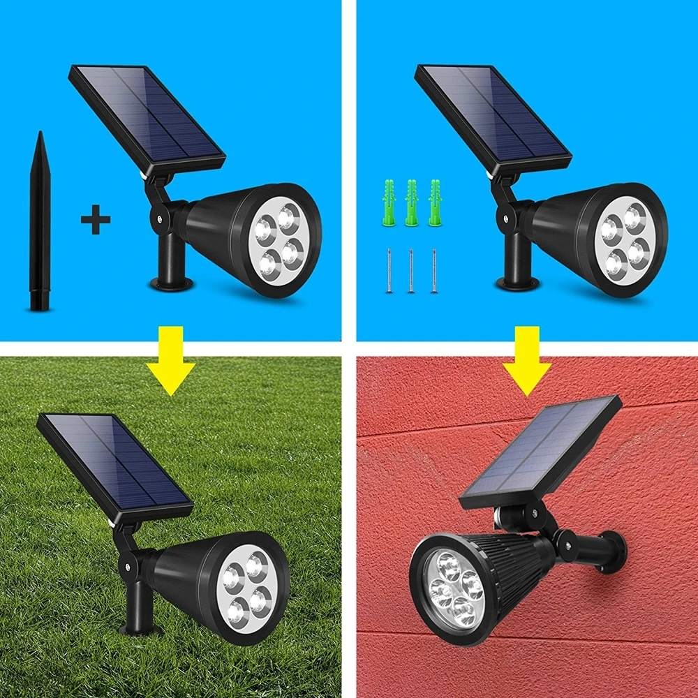 Солнечные садовые светильники из нержавеющей стали, водонепроницаемый светодиодный светильник на солнечных батареях, наружное ландшафтное освещение для газона