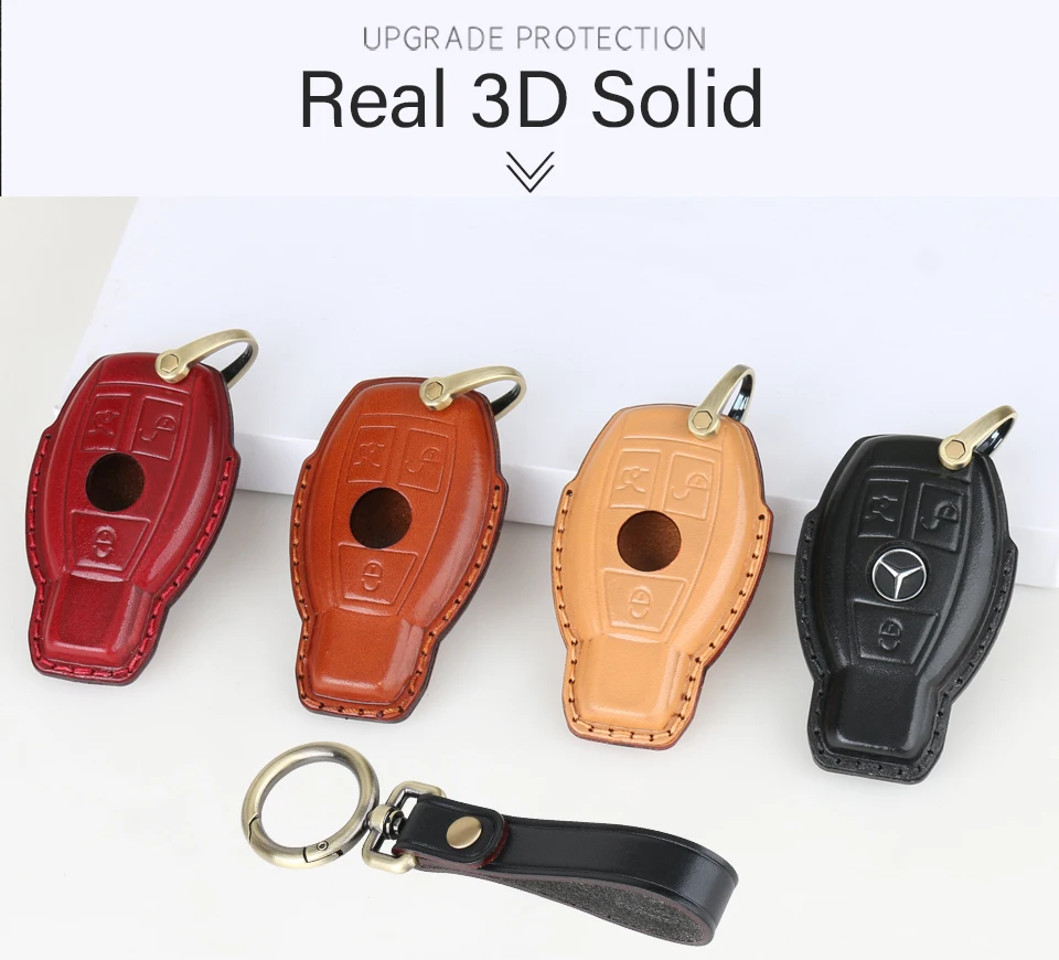 Leather Key FOB Cover Case for CLA GLK350 Mercedes Benz GLA 250 C300 AMG GLC 300 Smart Keyfob