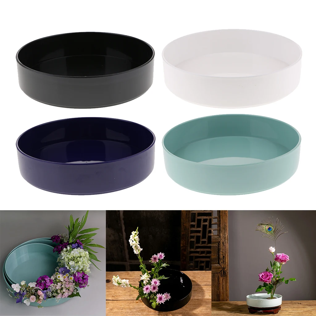 Japanese Ikebana Flower Vase -Round Shaped Plastic Suiban Pot Tray Container Classic Suiban Vase Pot for Flower Arrangements Japanese Ikebana Flower Vase -Round Shaped Plastic Suiban Pot Tray Container Classic Suiban Vase Pot for Flower Arrangements