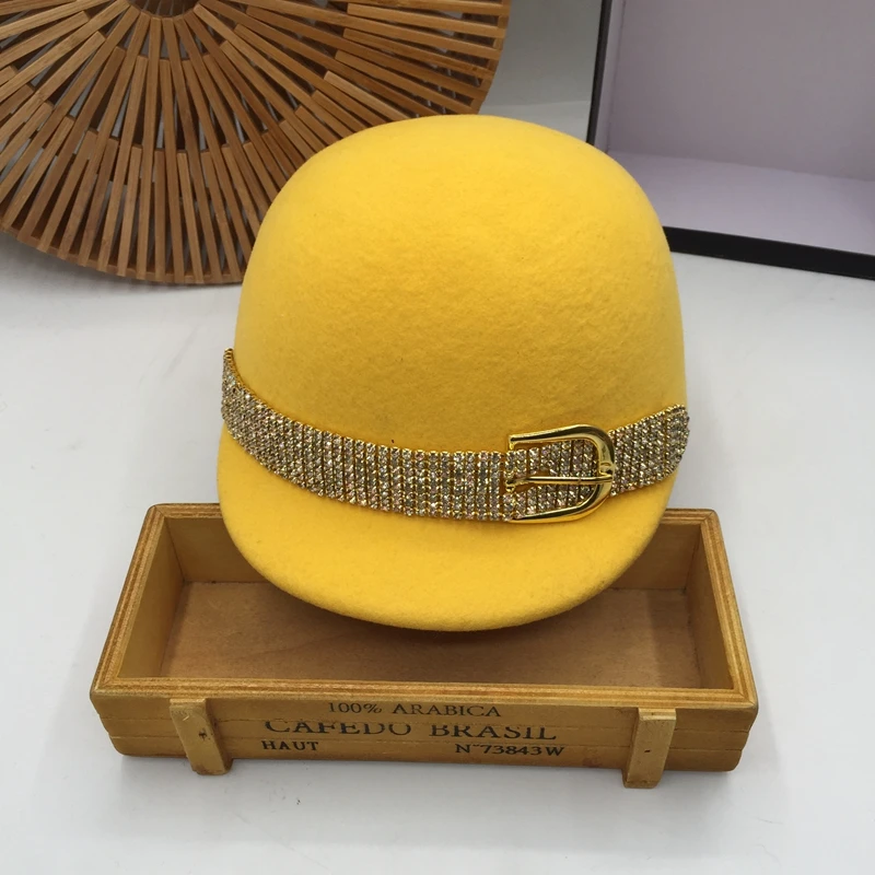 Лимонно-желтая конная шляпа Женская шерстяная Кепка с коротким козырьком модная маленькая шляпа для старения ins tide wild бейсбольная кепка