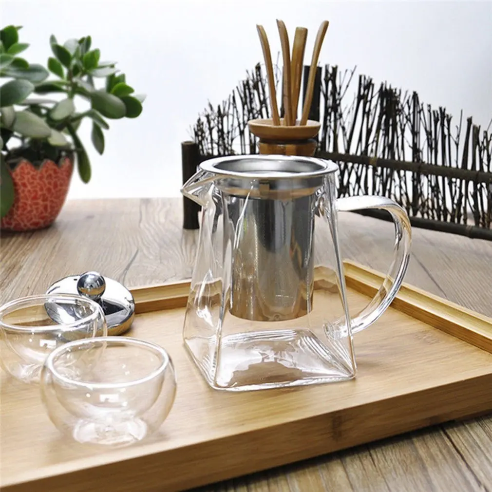 Термостойкое стекло, фильтр из нержавеющей стали, чайник, квадратный цветочный чайник, высокотемпературный стеклянный чайный набор