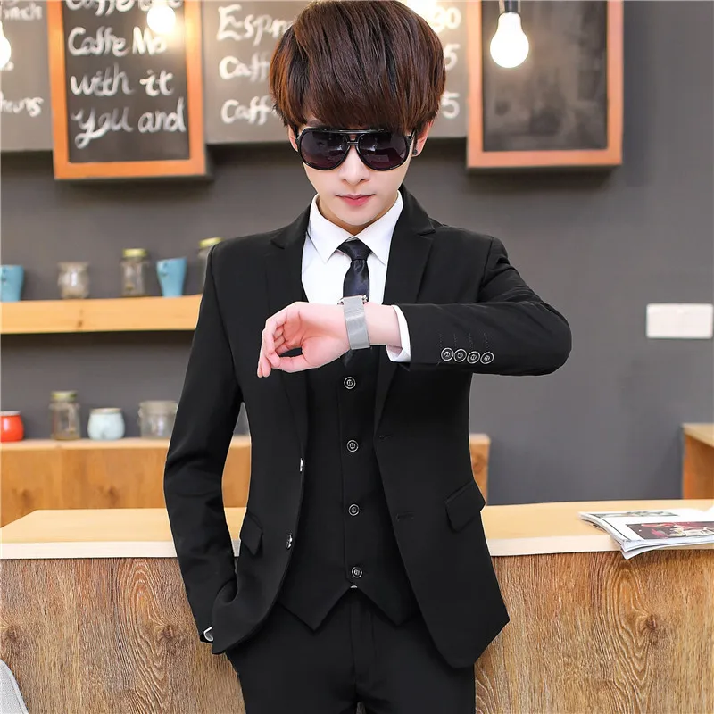 

Suit Three-piece Set Slim Fit Korean-style Solid Color Suit Two-Button Work Clothes Marriage Formal Dress Handsome Gown Men's