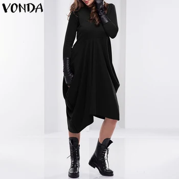 

Fashion Autumn Dress VONDA 2020 Women Long Sleeve Shirt Dress Bohemian Party Vestidos Oversized Beach Sundress Femme Robe S-5XL