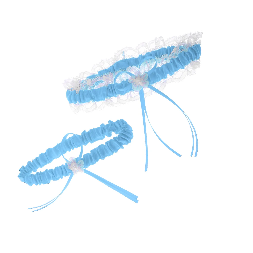 2Pcs Rustic Bridal Wedding Garter Floral Stretch Bridal Lace Satin Bowknot Thigh Ring Soft Socks Hen Party Lace Pearls Garter