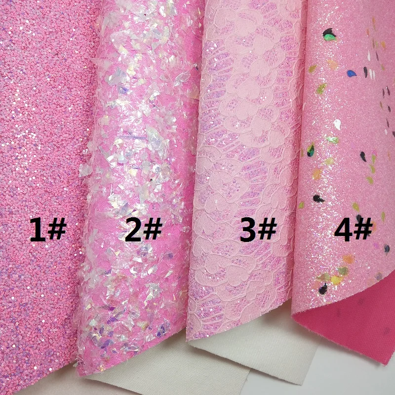 Розовая блестящая ткань, розовая массивная блестящая кожа, кружевная блестящая ткань для банта A4 21x29 см Мерцающая XM970 - Цвет: 1 set