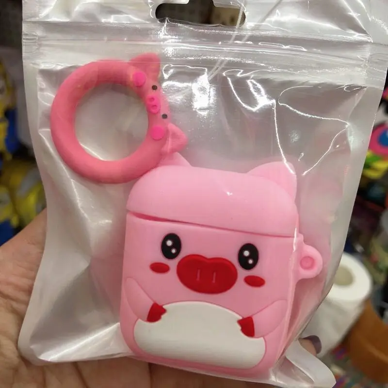 Cute Pig And Rope Милый мультяшный Ститч Микки Минни мягкая кукла из силикона чехол для Apple Airpods чехол беспроводной Bluetooth игрушечные наушники история крышка - Цвет: Cute Pig And Rope