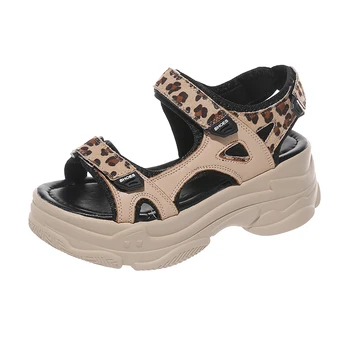 

Fashion platform sandals female summer 2019 new leopard print casual tide cake bottom Rome beach high heels