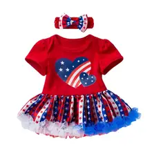 

Infant Baby Girls Miss Independence Dresses 4th of July Dress US Flage Stripe and Star Dress with Headband