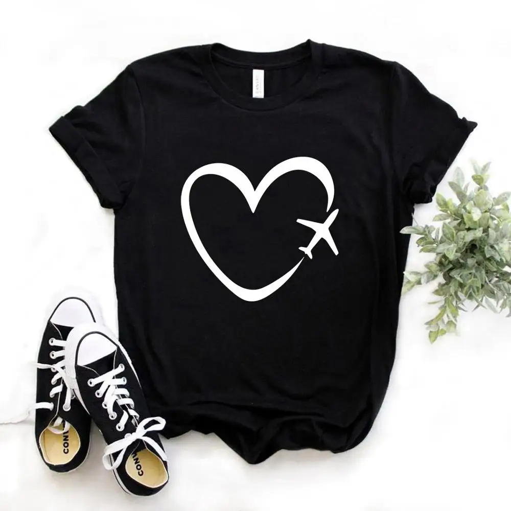 

Travel plane heart love Print Women tshirt Cotton Casual Funny t shirt Gift Lady Yong Girl Top Tee 6 Color A-1121