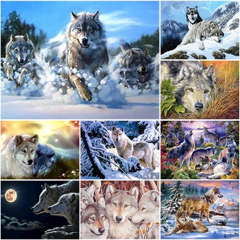 

DIY 5D Diamond Painting Cross Stitch Wolf Animal Diamond Embroidery Full Drill Round Mosaic Kit Rhinestones Winter Scenery Art