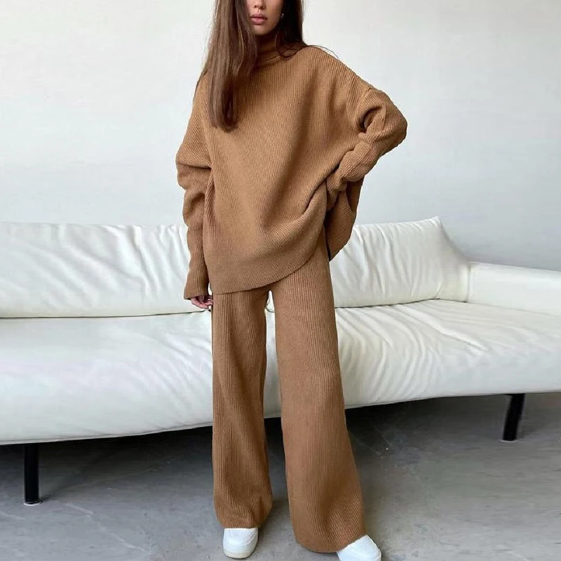 lawn suits Korean Style Solid Long Pants Matching Sets Women Loose Casual Homewear Streetwear Set Mid Waist Trousers Elegant Two Piece Suit special occasion pant suits