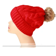 Вязаная шапка в европейском и американском стиле, вязаная зимняя однотонная шерстяная Женская плотная теплая шапка с бусинами, модная меховая шапка