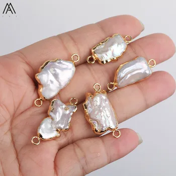 

Wholesale White Freshwater Baroque Pearl Beads Double Connector Pendant,Women Gold Pearl Pendant Necklace Making GH-472AMAJ