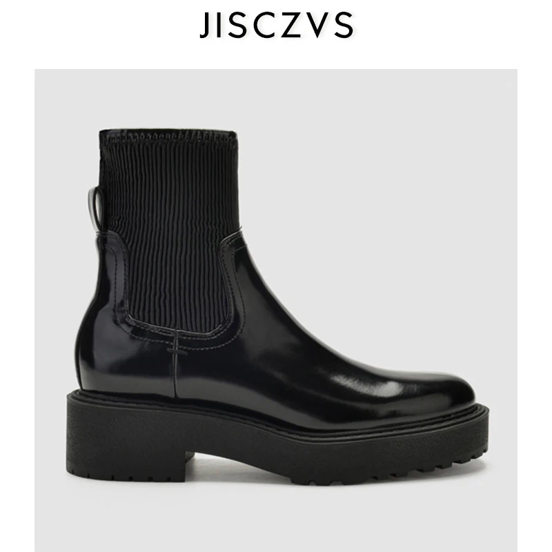 

2019 Women Chunky Heel Platform Boots Patent leather Sock Boots Platform Ankle Boots for Women Brand Designer Winter Shoes Woman