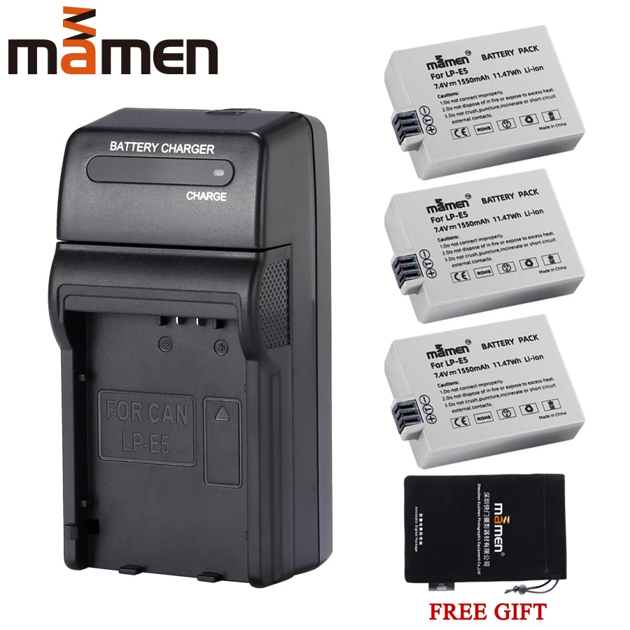 Mamen 3 шт. перезаряжаемый LPE5 LP-E5 LP E5 Аккумулятор для цифровой камеры+ одно зарядное устройство для Canon Rebel XS T1i XSi 1000D 500D 450D