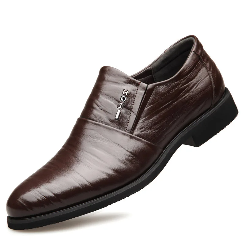 Новая мужская обувь; кожаные туфли из воловьей кожи Удобные мужские повседневные тонкие туфли с низким берцем в британском стиле кожаные туфли официальная обувь - Цвет: Коричневый