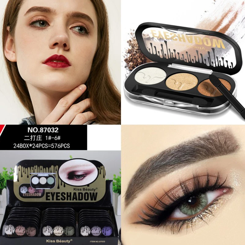 Kiss beauty Новое поступление очаровательные тени для век 3 Цвета Палитра теней для век макияж Палитра мерцающие пигментированные тени для век модный цвет