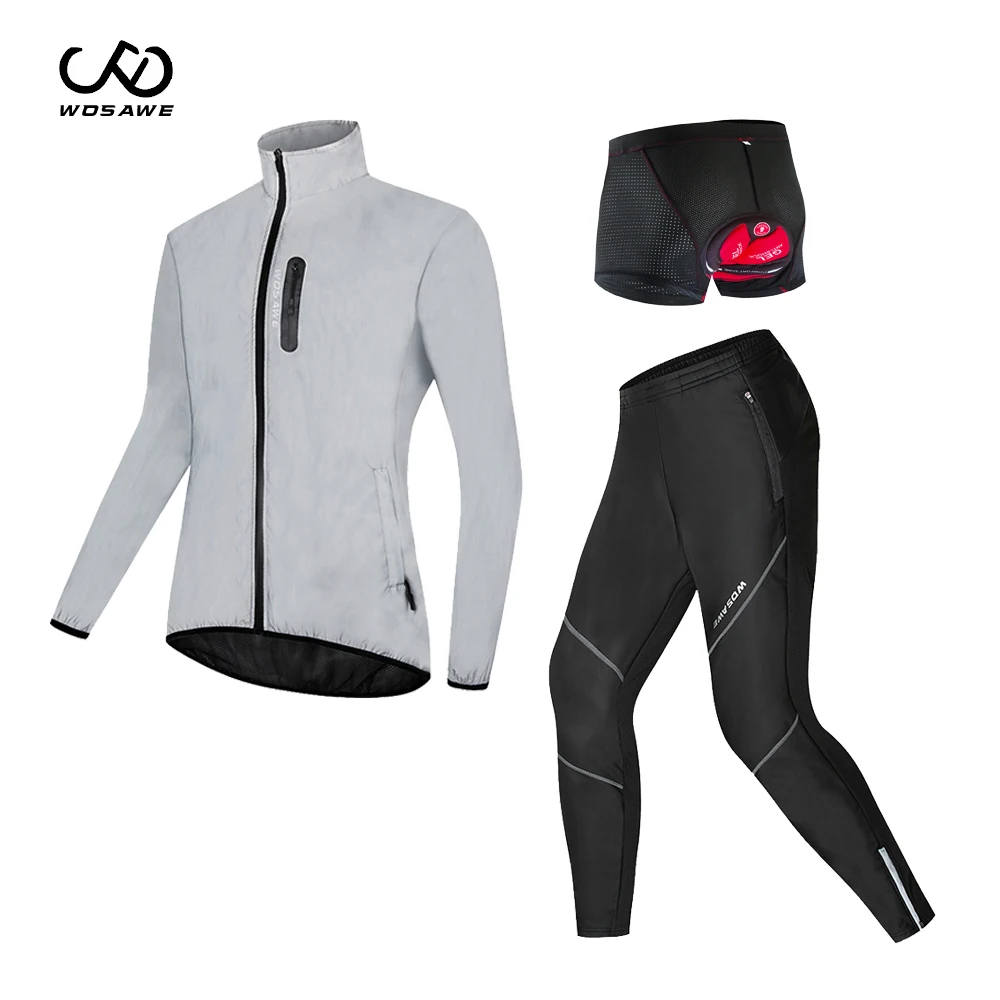 

WOSAWE Men's Reflective Cycling Jacket Night Running Rainproof Warm Jacket sets Breathable Windbreaker Bike chothing