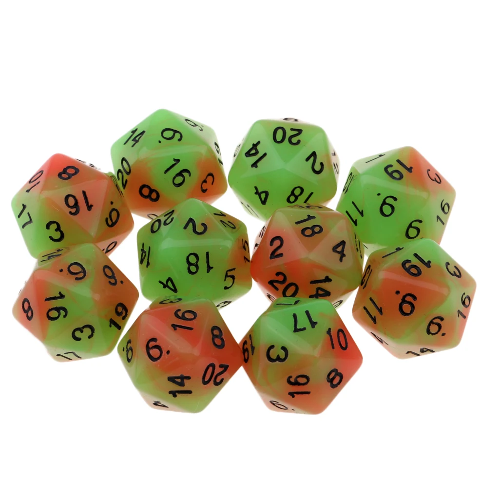 10PCS Night Luminous Dice Role Playing Game D20 Dice for Dungeons &Dragons DND Role Playing Game Dices