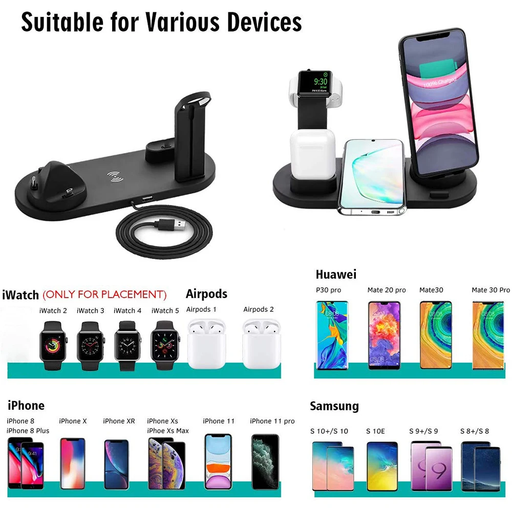 QI Беспроводная зарядная подставка для Apple Watch Series 5 4 3 2 Airpods 2 Iphone 11 Pro Max XR 8 Plus X Беспроводная зарядная док-станция