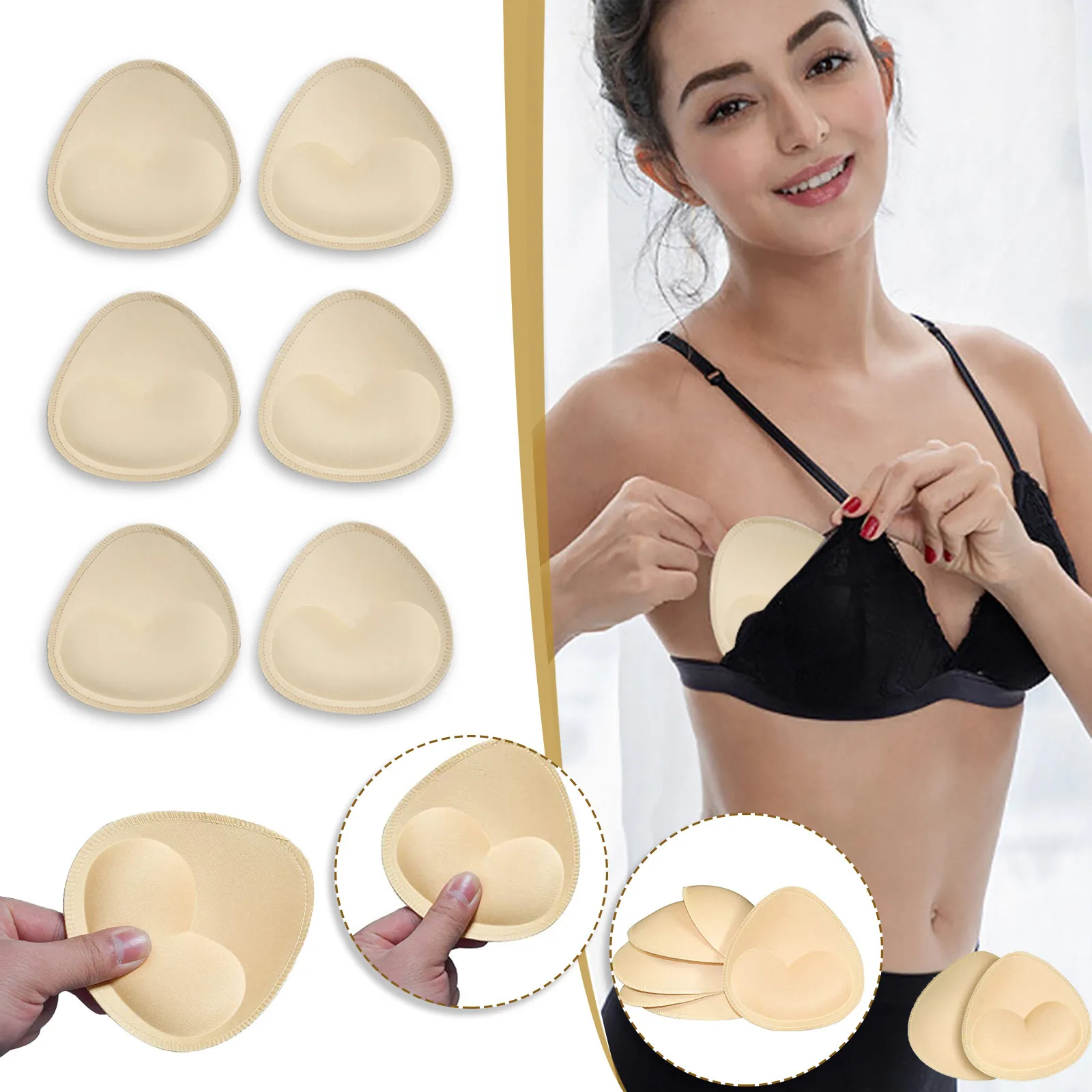 TopBine 3 pares de almohadillas de sujetador insertos extraíbles para sujetador y bikini 