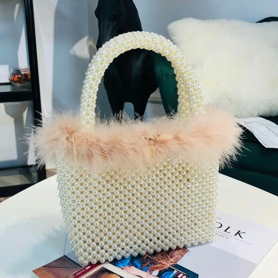 

Elegant Female Pearl Tote Bag 2019 Fashion New High Quality Woven Pearl Women's Designer Handbag Party Shoulder Messenger Bag