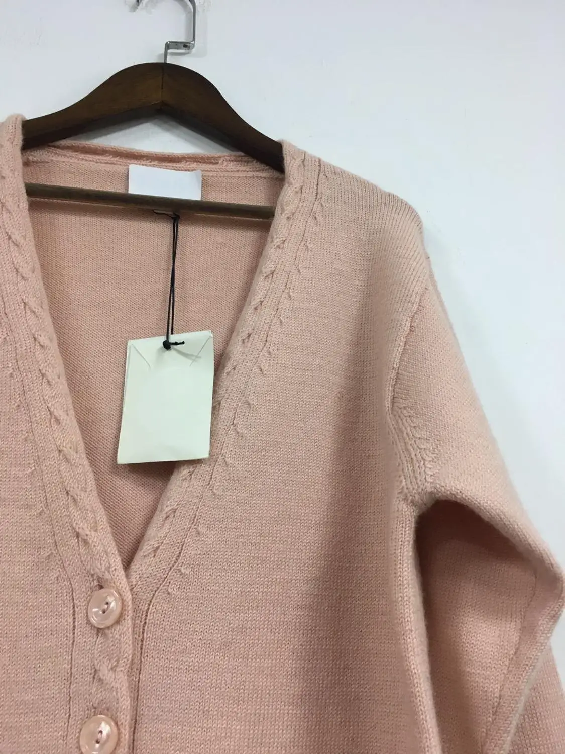 Женский новейший розовый/хаки шерстяной вязаный кардиган с v-образным вырезом свитер-Женский вязаный Топ с длинным рукавом