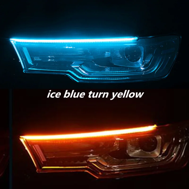 45cm ice blue drl 2 шт. Белый DRL атмосферные лампы поворотник дневной ходовой светильник гибкий 30 45 60 см трубка направляющая Автомобильный светодиодный светильник водонепроницаемый - Испускаемый цвет: 45cm ice blue drl