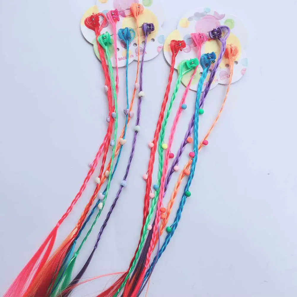 

6pcs/set Children Girl Colorful Pigtails Vivid Color Wig Braids Hair Clips