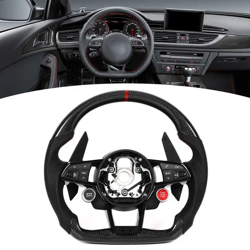 탄소 섬유 업그레이드 새로운 스타일 스티어링 휠 아우디 RS3 RS4 RS5 RS6 RS7 TT R8 2010 2011 2012 2013 2014 2015 2016-2021