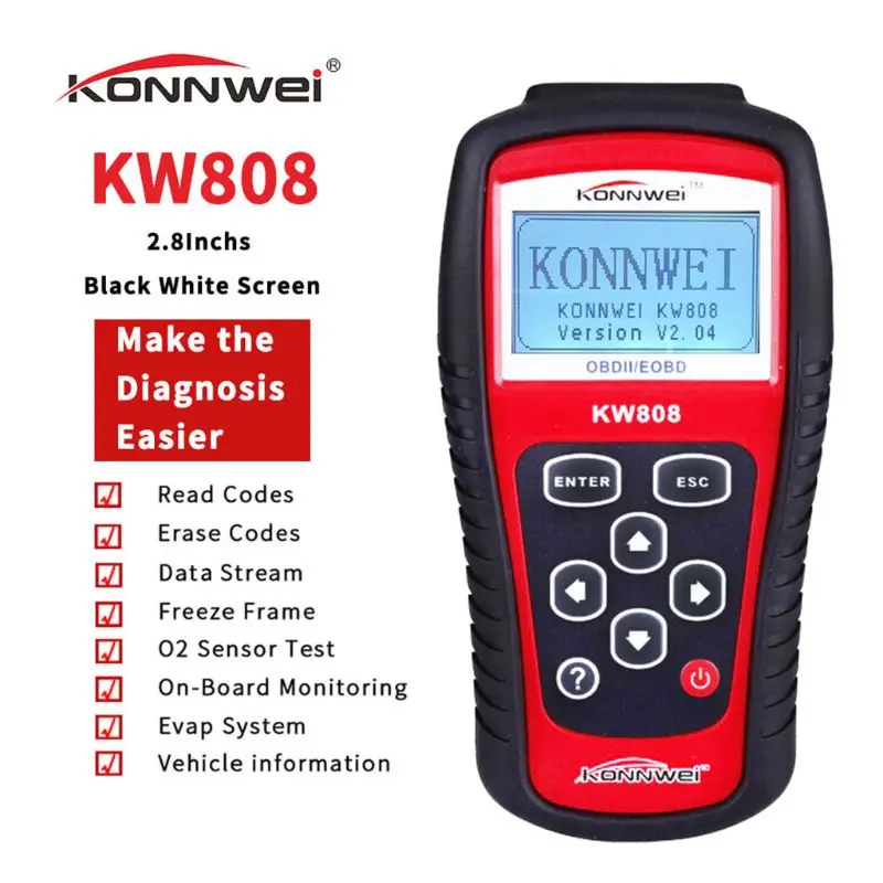 KW808 OBDII EOBD автомобильный код считыватель сканер обнаружения декодер диагностический инструмент сканирования