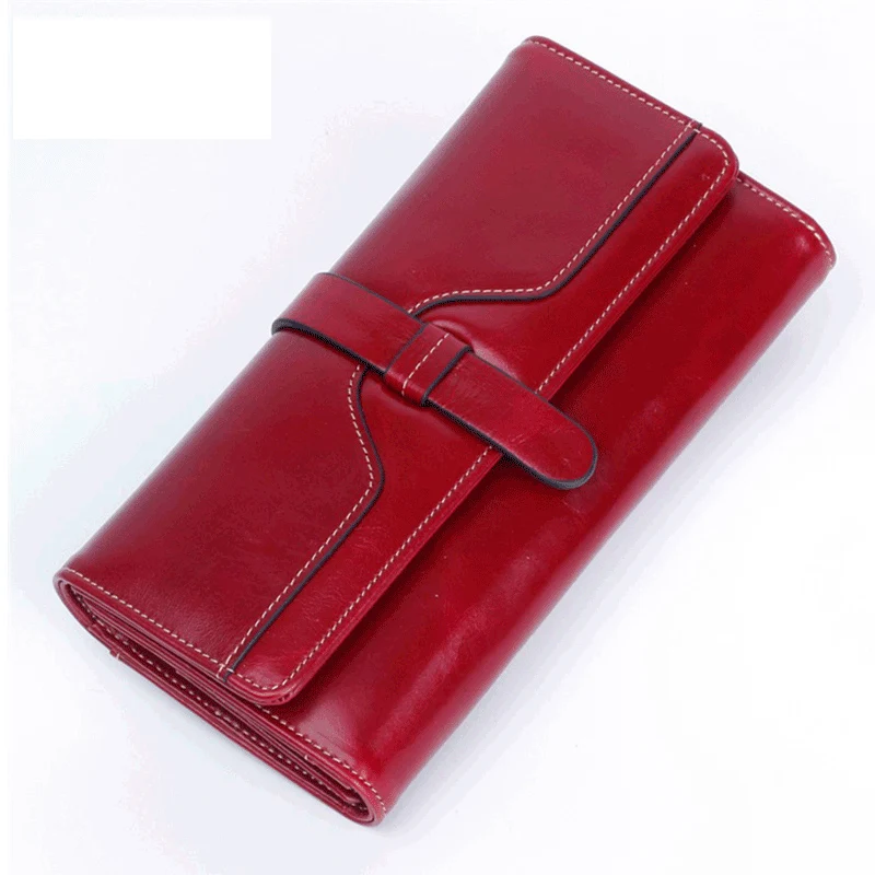 RFID Fashion Women Wallets Drawstring Oil Wax Cowhide Leather Zipper Long Design Purse Three Fold More Color Clutch | Багаж и сумки