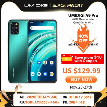 Перейти на Алиэкспресс и купить UMIDIGI A9 Pro 32/48MP Quad Camera 24MP селфи камера 6 ГБ 128 Helio P60 Octa Core 6,3 дюймFHD + безрамочный экран Глобальная Версия Телефона предпродажа