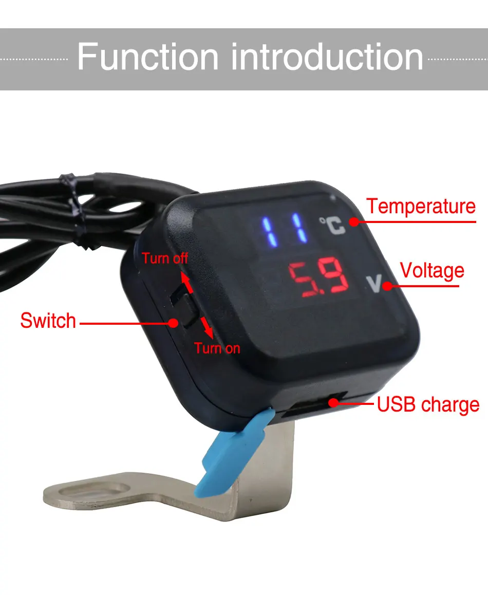 ZSDTRP 2 в 1 мотоцикл USB с дисплеем Температура Напряжение Вольтметр цифровой дисплей метр KOSO