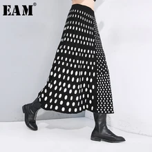 [EAM] трикотажная плиссированная юбка с высокой эластичной талией и принтом в черный горошек, женская модная одежда, Новинка весна-осень, 1N492